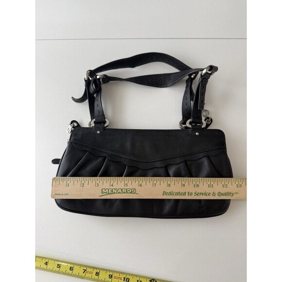 Charles David Black Leather Shoulder Bag scalloped multi zipper pouch y2k 90s - Picture 3 of 16